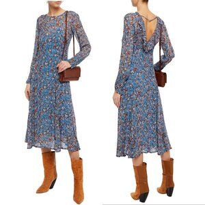 IRO Sunlight Ruffle Trimmed Printed Georgette Midi Dress